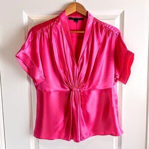 Anne Klein Petites Magenta Pink Silk Charmeuse Short Sleeve Top